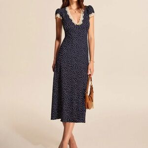 Commense Navy and White Polka Dot Midi Dress